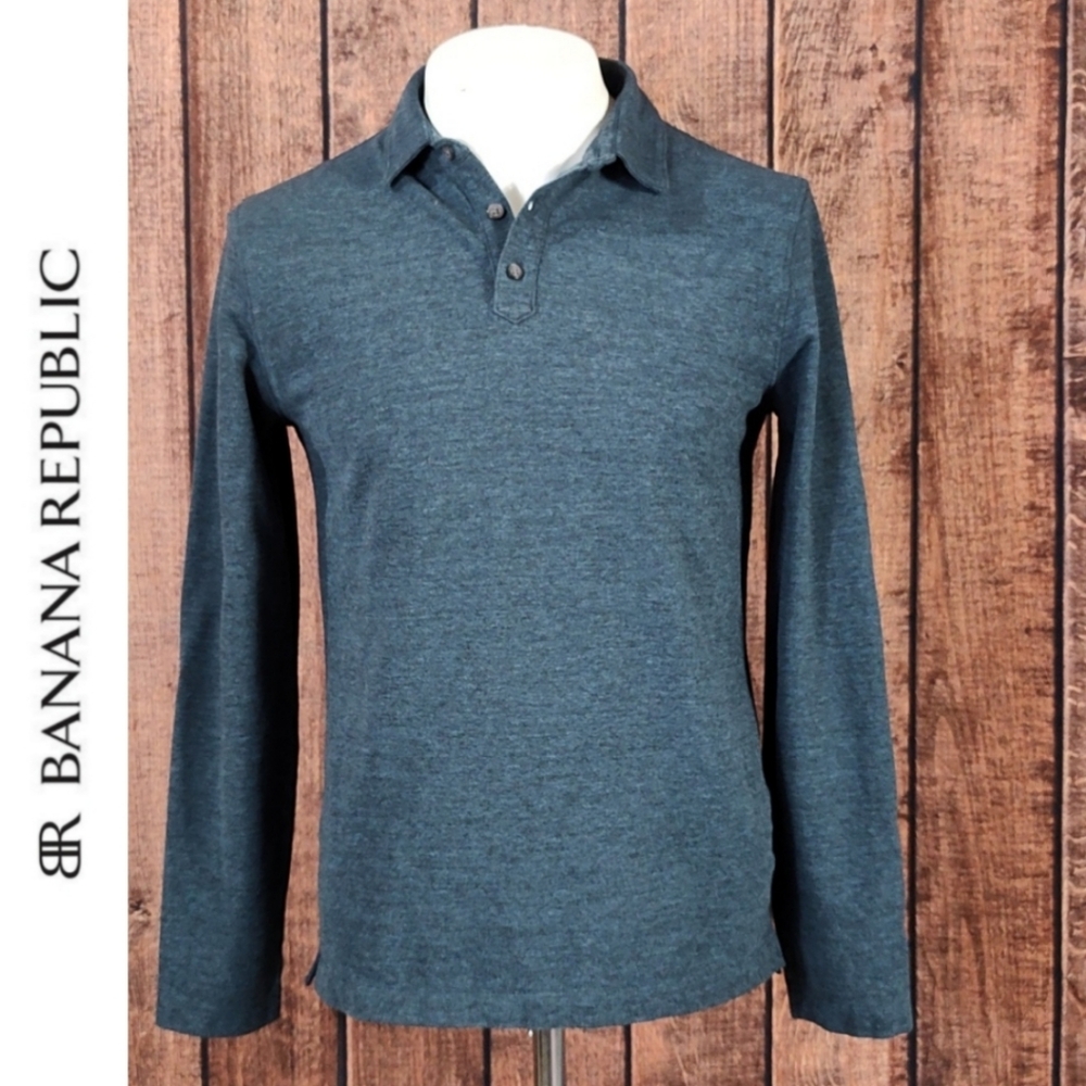 Dark Teal Blue Performance Stretch Pique Long Sleeve Mens Polo Shirt